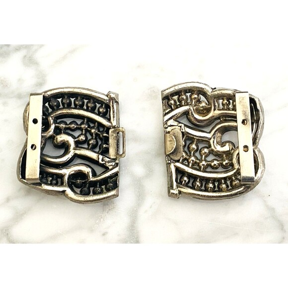 Antique Art Deco Marcasite Pot Metal Dress Clips & Belt Buckle Set As Is Repair main image 7